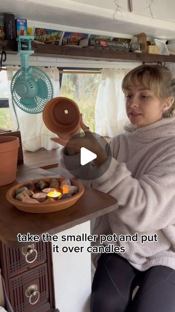 Katya 🐰 on Instagram: "Emergency clay pot heater… Have you ever tried this? . . . #claypotheater #emergencyheating #terracotta #terracottaheater #diy #staywarm #hacks #lifehacks #vanlife #camping #heating" How To Make Heat With Clay Pots, Terracotta Heater Diy How To Make, Ceramic Pot Heater Diy, Terracotta Pot Heater Diy Tea Lights, Terra Cotta Heater Diy, Terracotta Pot Heater Diy, Clay Pot Heaters How To Make, Tent Heater Diy, Homemade Heater Diy