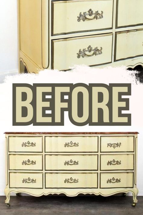 Light Blue French Provincial Dresser Makeover Dixie Dresser Makeover, French Provincial Bedroom Makeover, French Provincial Dresser Makeover Ideas, French Provincial Dresser Makeover Diy, French Country Dresser Makeover, Cheap Dresser Makeover, 9 Drawer Dresser Makeover, Laminate Dresser Makeover, Painting Laminate Dresser