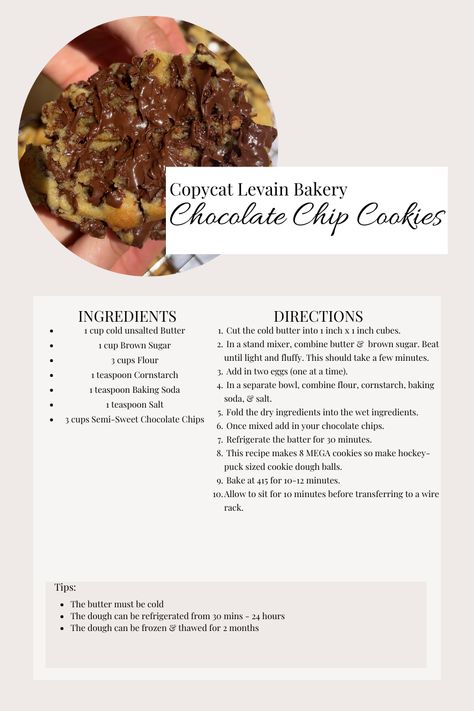 Copycat Levain Bakery Chocolate Chip Cookies Nyc Levain Cookies, Vegan New York Style Cookies, Levine Bakery Chocolate Chip Cookies, Levain Cookie Recipe Copycat, Levain Cookies Recipe, Ny Style Cookies Recipe, Nyc Cookie Recipe, Levine Cookies, Levian Chocolate Chip Cookies