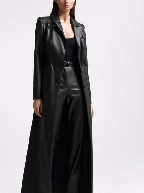 Long Leather Coat Outfit, Shopping Moodboard, Long Leather Jacket Outfit, Leather Trench Coat Outfit, Leather Couch Living Room, Long Leather Trench Coat, Long Black Trench Coat, Leather Trench Coat Woman, Black Leather Trench Coat