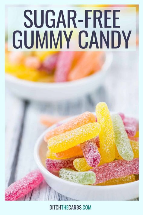 Sweet and chewy homemade sugar-free gummy candy (plus sour gummy candy too). You only need 3 simple ingredients and they are ZERO net carbs. Discover two methods to make keto gummies (for absolute beginners) with gelatin or Jello boxes. Sour Candy Dessert, Keto Jelly Dessert, Healthier Candy Options, Homemade Healthy Candy Recipes, Sugar Free Foods Clean Eating, Fruit Gummies Recipe, Sugar Free Candy Recipes For Diabetics, Sugar Free Gummy Bears Recipe, Homemade Sour Candy