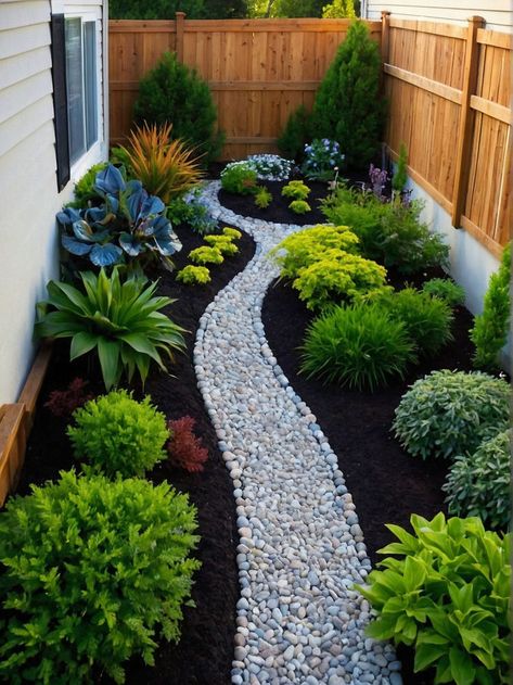 Side Yard Landscaping Ideas Side Yard Landscaping, Small Front Yard Landscaping, Modern Backyard Landscaping, Front Yard Garden Design, Rock Garden Landscaping, Diy Backyard Landscaping, Home Landscaping, Garden Yard Ideas, Backyard Garden Design