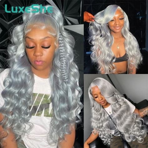 Just found this amazing item on AliExpress. Check it out! $46.95 | Grey 13x6 Hd Lace Frontal Wig Body Wave Colored Lace Front Wigs for Women Human Hair Brazilian 36 38 Inches Long 210 Density Birthday Color Wigs For Black Women, Birthday Hairstyles For Black Women Lace Front Wigs Color, 30 Inch Body Wave Wig Hairstyles, Gray Wig Hairstyles, Hair Styles For Wigs Black Women, Sliver Wigs, Silver Skunk Stripe Hair, Wig Colors For Light Skin, Gray Lace Front Wigs Black Women