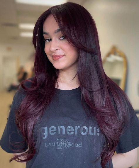 50 Shades of Burgundy Hair Color Trending in 2024 Deep Berry Hair Color, Plum Hair On Brown Skin, Hair Color For Winter Palette, Burgendy Hair Color, Burgundy Plum Hair Color, Dark Maroon Hair, Plum Burgundy Hair, Dark Burgundy Hair Color, Deep Burgundy Hair Color