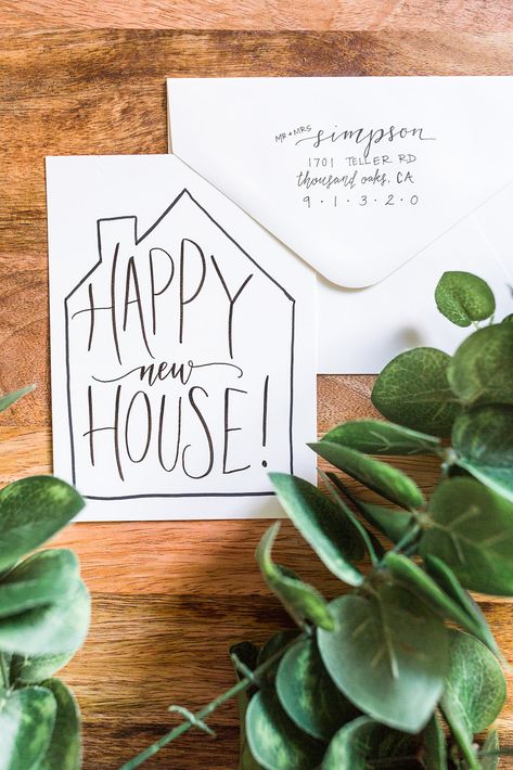 Happy New House Card, Wedding Diy Cards Ideas, Lettering Gift Ideas, New Home Cards Diy, Diy House Warming Card, House Warming Cards Diy, House Warming Cards Handmade, Housewarming Cards Diy, Housewarming Card Ideas