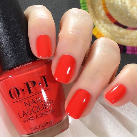 Orange Red Manicure, My Chihuahua Doesnt Bites Opi, Orange Red Nails Summer, Opi Orange Red Nail Polish, Short Red Orange Nails, Orangy Red Nails, Tomato Red Nails, Bright Red Orange Nails, Reddish Orange Nails