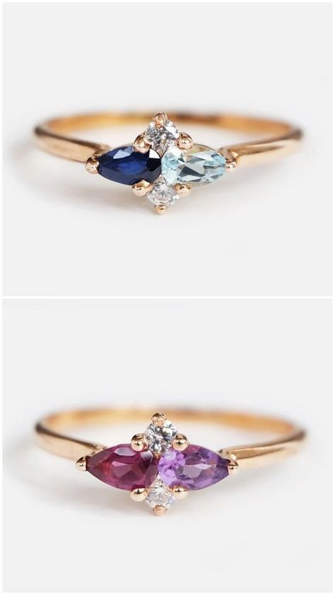 Pear Sapphire Ring, Dual Birthstone Ring, Colored Stone Engagement Rings, Two Stone Ring, Mothers Day Rings, Mother Rings, Aquamarine Jewelry, Aquamarine Ring, Silver Work