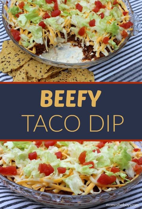 Taco Dip On Pizza Pan, Taco Dip Tray, Beefy Taco Dip, Taco Dip With Hamburger, Layered Taco Dip With Beef, Taco Dip No Beans, Taco Dip Recipe With Ground Beef, Ground Beef And Cream Cheese, Hearty Dips