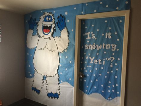 Snow/winter Yeti hall and door Island Of Misfits Door Decorations, Abominable Snowman Door Decoration, Yeti Classroom Door, Yeti Bulletin Board Ideas, Yeti Door Decorations For School, Yeti Bulletin Board, Igloo Door Decorations For School, Yeti Door, Homeroom Activities