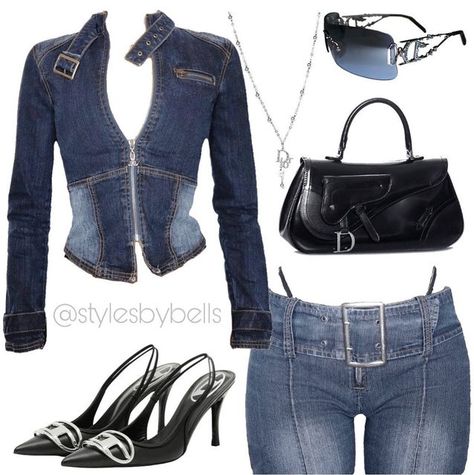 2000s Fashion Outfits Jeans, Cool Denim Outfits, Denim Outfit Y2k, Y2k Jeans Outfit Aesthetic, Y2k Fashion Denim, Denim 2000s Outfit, Cute Denim On Denim Outfits, Jeans And Denim Outfit, Y2k Fashion Jeans