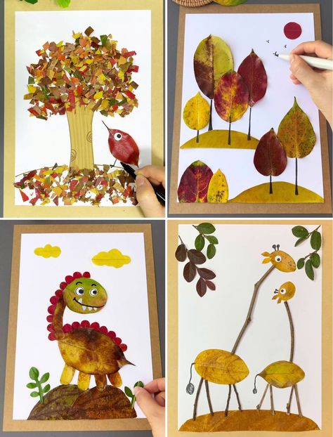 Nature Collage Preschool, Fall Nature Art Projects For Kids, Leaves Activities For Kindergarten, Autumn Leaves Activity For Kids, Autumn Leaf Art For Kids, Fall Leaf Activities For Kids, Leaf Collage For Kids, Autumn Leaves Art For Kids, Leaf Art Kindergarten