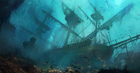 Ship Sinking, Underwater Shipwreck, Underwater Tattoo, Titanic Underwater, Underwater Wallpaper, Mermaid Photography, Underwater Scene, Ship Artwork, Ghost Ship