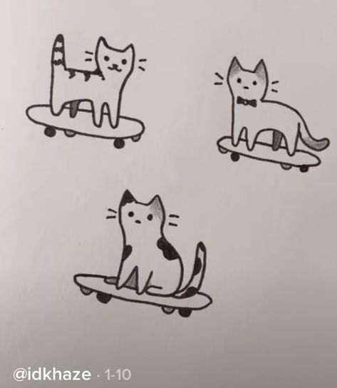 Tiktok Images, Tattoo Tiktok, Skateboard Tattoo, Matching Friend Tattoos, Sibling Tattoos, Doodle Tattoo, Cat Doodle, Friendship Tattoos, Cute Doodle Art