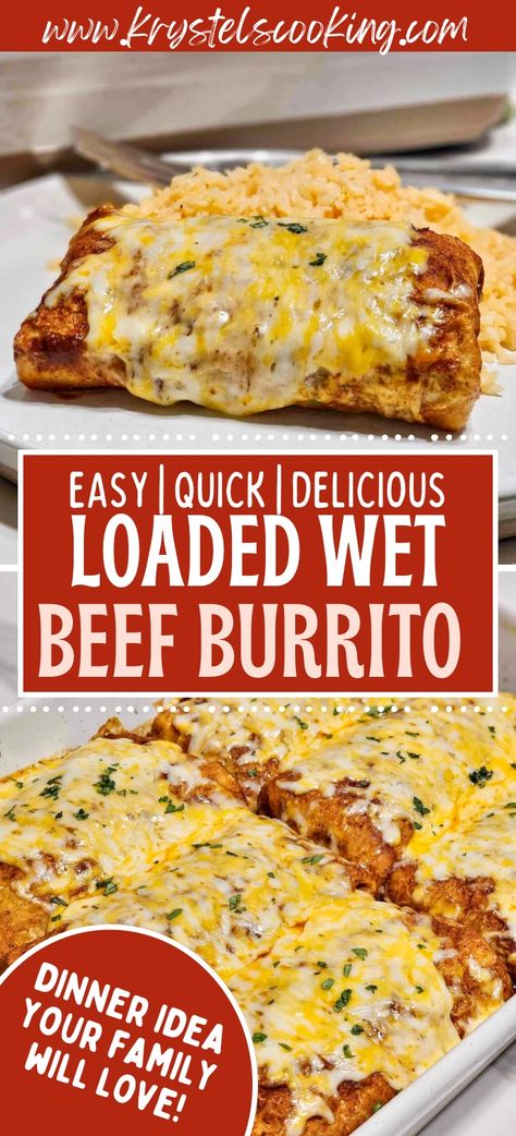 Discover the deliciousness of Loaded Smothered Beef Burritos tonight! My dinner recipes are perfect for busy weeknights or for a special dinner party. These easy, mouth-watering wet burritos will become a family favorite in no time. Don't miss out on this scrumptious sauced casserole – Click that save button now! Best Burritos Ever, Pan Burritos Recipe, Enchilada Burrito Recipe, Easy Burritos Recipe, Easy Burrito Casserole, Loaded Beef Enchiladas, Loaded Enchilada Casserole, Mexican Food Recipes Burritos, Sloppy Burritos