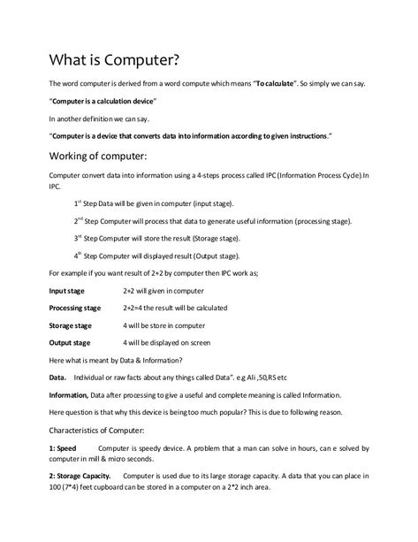 What is Computer?  The word computer is derived from a word compute which means “To calculate”. So simply we can say.  “Comp... Basic Computer Skills Learning, Computer Skills Basic, Computer Definition, Computer Science Notes, What Is Computer Definition, Computer Exam, Basic Parts Of Computer, Basic Computer Knowledge Worksheet, Basic Knowledge About Computer