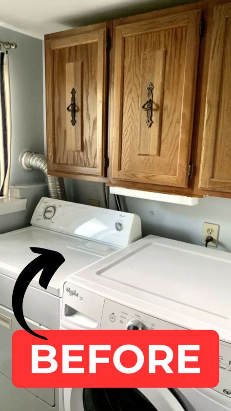 Check out our fabulous laundry room transformation on a budget! We turned our drab space into a stylish and functional area without breaking the bank! 🎉 Click to see the final reveal! Revamp Laundry Room, Simple Laundry Makeover, Laundry Room Cover Up Curtains, Updating Laundry Room, Diy Laundry Room Paint Ideas, Hiding Washer And Dryer In Bathroom, Cover Laundry Area, Small Laundry Room Reno, Small Laundry Room Ideas Paint