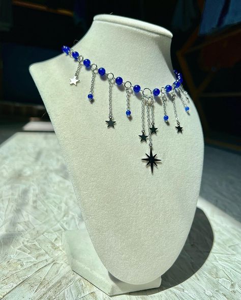 ‘Midnight Sky’ Necklace ⭐️ made with blue stone beads, and complete stainless steel materials 35cm + 6cm extension chain available on my etsy, link in bio #explorepage #jewelry #stars #necklace Diy Star Necklace, Faerie Jewelry, Sky Blue Necklace, Faery Jewelry, Sky Necklace, Skateboard Photos, Jewels Diy, Stars Necklace, Diy Jewelry Projects