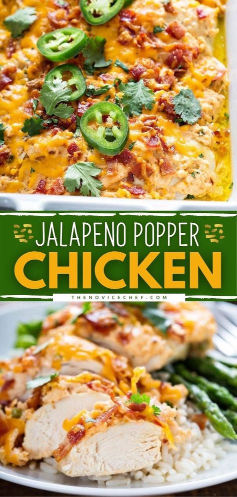 Jalapeño Popper Chicken Chicken And Jalapeno Recipes Healthy, Low Carb Jalapeno Popper Chicken, No Meat Healthy Dinner Recipes, Baked Jalapeno Chicken, Creamy Jalapeño Chicken, Baked Chicken Recipes Low Carb, Pineapple Jalapeno Chicken, Healthy Hot Dinner Recipes, Dinner Recipes With Jalapenos