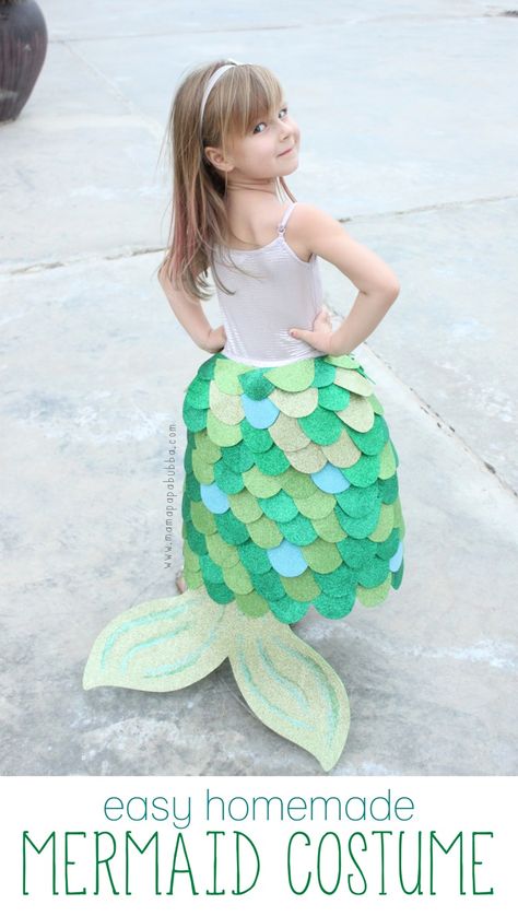 Adorable Homemade Mermaid Costume. This would be great for pretend play! Mermaid Costume Kids, Homemade Mermaid Costumes, Halloween Costumes Kids Homemade, Mermaid Costume Diy, Little Mermaid Costume, World Book Day Costumes, Book Day Costumes, Kids Homemade, Mermaid Halloween