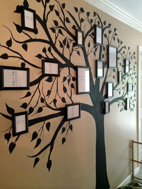 This Wall Decor Gives a Whole New Meaning to Family Tree How To Paint A Tree On A Wall, How To Make A Family Tree, Family Tree Wall Ideas, Wall Family Tree, Family Tree Ideas, Family Tree Mural, Tree Wall Painting, Family Tree Wall Decor, Family Tree Painting