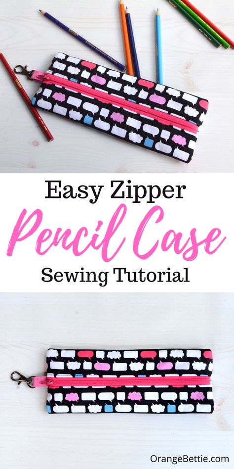 How to Sew a Pencil Case – Easy Sewing Tutorial - Orange Bettie Flat Pencil Case Pattern, Pencil Bag Sewing Pattern, Sew A Pencil Case, Pencil Case Sewing, Pencil Case Pattern, Diy Pencil Case, Girly Hairstyles, Zippered Pouches, Fabric Bowl