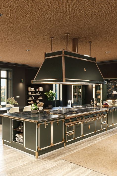 Restaurant Kitchen Design Ideas, Gullo Kitchen, Elegant Kitchen Island, Officine Gullo, Luxury Kitchen Island, Restaurant Kitchen Design, Cooking Island, Kitchen Cost, Dome Structure