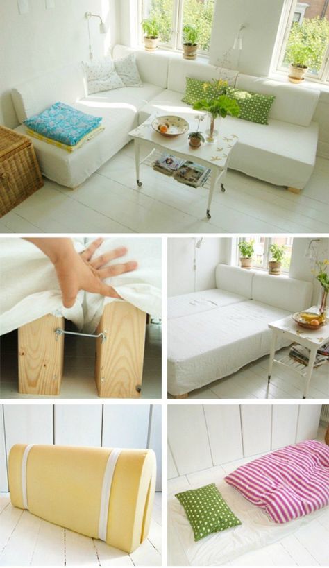 23 DIY Projects to Make Your Boring Bed Better Twin Mattress Couch, Bedroom Improvement Ideas, Twin Bed Couch, Diy Twin Bed, Modular Bed, Diy Mattress, Diy Sofa Bed, Mattress Couch, Diy Daybed