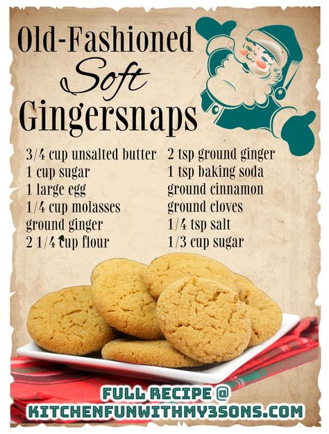 Soft Gingersnap Cookies, Ginger Snap Cookies Recipe, Ginger Snaps Recipe, Ginger Cookie Recipes, Christmas Cookie Recipes Holiday, Soft Cookie Recipe, Ginger Biscuits, Cookie Recipes Homemade, Ginger Snap Cookies