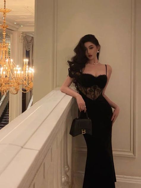 Lace Long Formal Dress, Laced Black Prom Dress, Dark Long Dress, Long Formal Black Dress, Black Velvet Slip Dress, Dark Prom Dresses Long, Morticia Addams Prom Dress, Black Slick Dress, Weeding Dress 2023 Guest