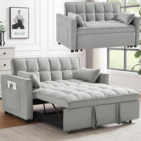 PRICES MAY VARY. ★3 in 1 CONVERTIBLE SLEEPER SOFA BED -- Pull the included handle and it slides out on its rollers to make loveseat sofa bed converts to sleeper bed easily, No matter what room it is, whether it is a large room or a small room, this is your best choice! The pull out sofa bed can accommodate your overnight guests. ★STRONGE STRUCTURE -- The loveseat sofa bed crafted of sturdy wood frame, strong sinuous spring, high-density foam, soft velvet fabric,good foam-filled seats, soft 2 lum Couch Bed For Small Space, Double Futon Sofa Bed, Twin Bed Couch Cushions, Loveseats For Small Spaces Overstock, Love Seat Sofa Small Spaces Guest Room, 2 Twin Bed Couch Sectional, Sleeper Ottoman Guest Rooms, Use Bed As A Couch, Small Room Couch Overstock