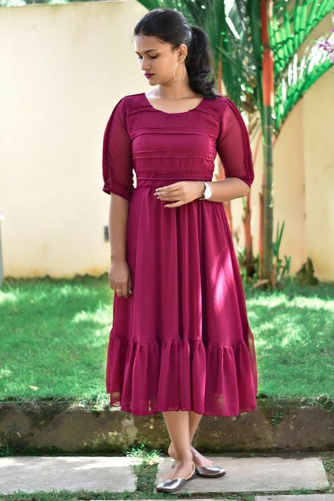 Casual frocks | knee length dresses indian | frocks for women | kurtis for jeans | indo western Simple Frock, Churidar Neck, Simple Kurta, Simple Frock Design, Churidar Neck Designs, Long Gown Design, Simple Kurti, Simple Frocks, Casual Frocks