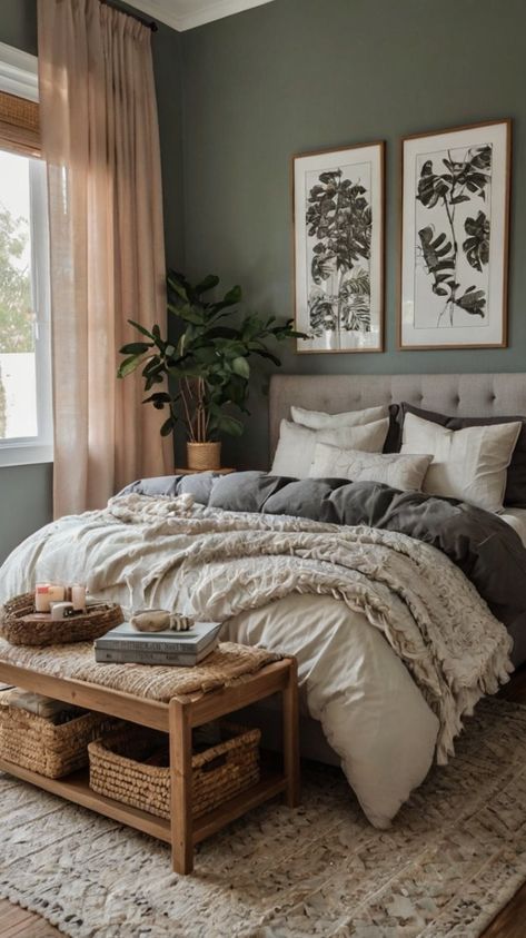 Hygge Bedroom Decor Ideas, Warm And Cozy Bedroom Ideas, Small Master Bedrooms Ideas For Couples, 2024 Bedroom Ideas, Master Bedrooms Decor Cozy Color, Guest Room Ideas Cozy, Earthy Cozy Bedroom, Healing Bedroom, Married Bedroom Ideas