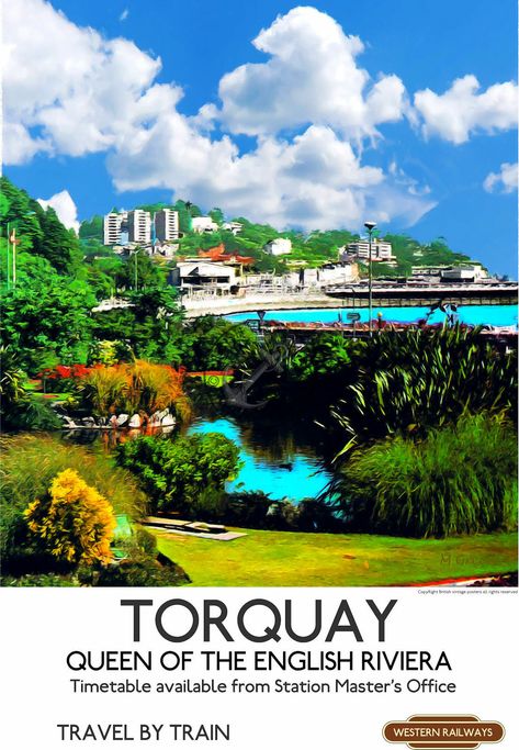 Devon Beach, Torquay Devon, Travel Advertising, Seaside Art, Tourism Poster, Foreign Travel, Beach Events, Travel Art Print, Railway Posters