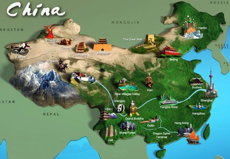 China Attraction Map China Tourist Attractions, China Map Illustration, China Geography, Ancient China Map, Asian Maps, Shanghai Map, Nice Map, Hong Kong Map, Map Of China