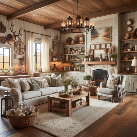 Rustic Farmhouse Living Room Country Farmhouse Family Room, Rustic Ideas For Living Room, Rustic Living Room Grey Couch, Vintage Farmhouse Style Living Room, Victorian Farmhouse Decor Living Room, Rustic Living Room Decor Farmhouse Style, Southern Farmhouse Living Room, Old Farmhouse Decor Living Room, Farmhouse Aesthetic Living Room