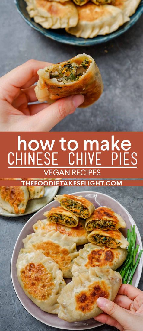 Chinese Chive Pies (Vegan Recipe) Savoury Canapes, Chinese Lunch, Vegan Chinese Food, Chinese Chives, Vegan Chinese, Vegan Asian Recipes, Mapo Tofu, Vegan Pie, Vegan Asian