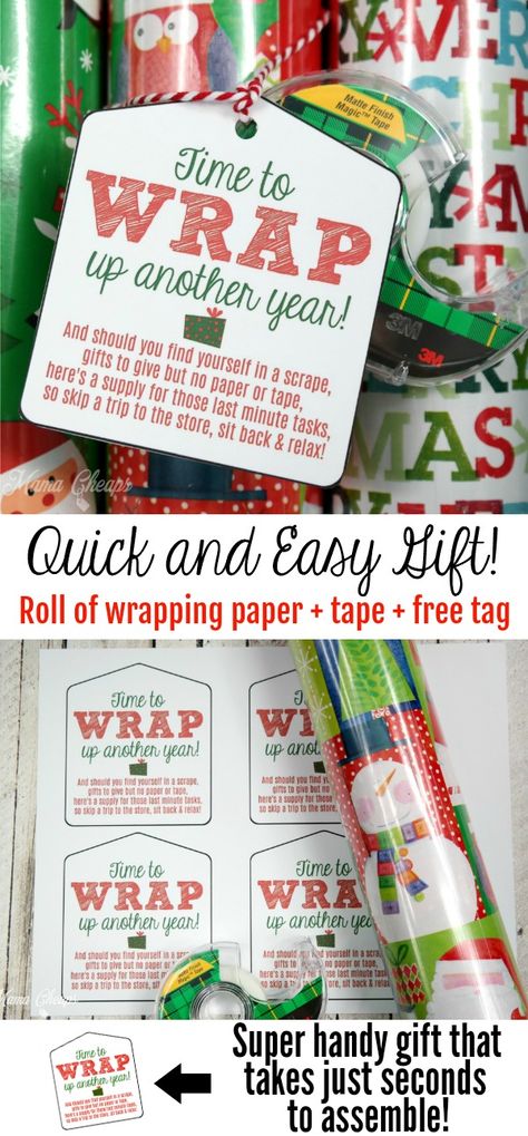 I have the easiest, but awesome-est, last minute gift idea.  With a printable tag, of course! Print the tag, tie the tag and a roll of tape to a roll of wrapping paper.  DONE. Get the tag: https://www.mamacheaps.com/2017/12/wrapping-paper-easy-last-minute-gift-idea.html Diy Christmas Wrapping Paper, Diy Gifts Last Minute, Christmas Wrapping Diy, Christmas Snack, Christmas Neighbor, Neighbor Christmas Gifts, Appreciation Ideas, Free Printable Gifts, Free Printable Gift Tags