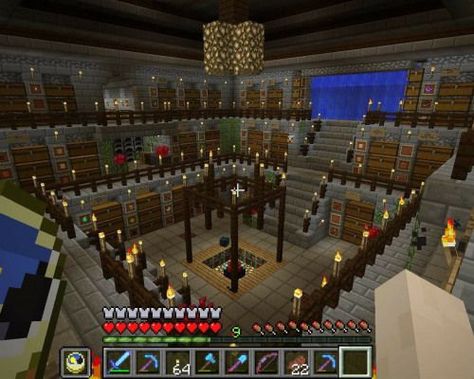 Pinterest wouldn't let me save this image, which is already on the site, so I had to upload it myself. ;/ Modded Minecraft Base Ideas, Minecraft Underground Chest Room, Chest Room Minecraft Ideas Cute, Minecraft Underground Storage Room, Minecraft Underground Base Design, Chest Rooms Minecraft, Minecraft House In A Hill, Minecraft Hill House Ideas, Minecraft Hill Base