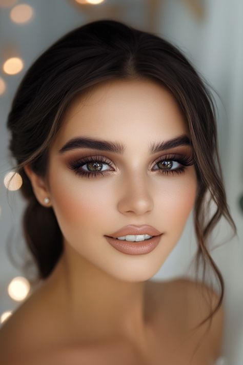 Smokey Eye Makeup Wedding Brown Eyes, Bridesmaid Makeup Smokey Brown, Glamorous Bridesmaid Makeup, Dark Eyes Wedding Makeup, Makeup Wedding Looks For Brown Eyes, Wedding Makeup Inspiration Brown Eyes, Fall Make Up Looks For Brown Eyes, Smoky Bridesmaid Makeup, Smokey But Natural Makeup