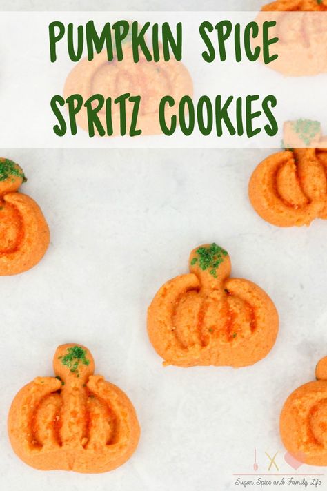 Pumpkin Spice Spritz Cookies Recipe Breakfast Banana Split, Press Cookies, Heart Pumpkin, Crisp Cookies, Pasteles Halloween, Spritz Cookie Recipe, Baked Items, Breakfast Banana, Fit Recipes