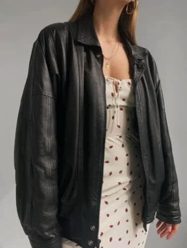 Amazon.com: Women’s Fashion 90s Leather Jacket Oversized Leather Bomber Jacket | 90’s Retro Vintage Leather Jacket : Clothing, Shoes & Jewelry Womens Leather Jacket Outfit, Black Leather Jacket Outfit, Jacket Outfit Women, Leather Jacket Women, Classic Leather Jacket, Womens Black Leather Jacket, Womens Jackets Casual, Leather Jacket Outfits, Elegante Casual