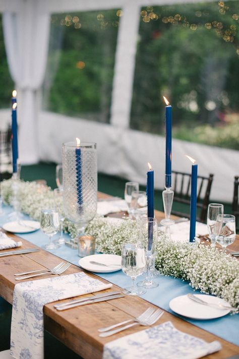 Blue Table Settings, Cozy Wedding, Miami Gardens, Blue White Weddings, Royal Blue Wedding, Boda Mexicana, Rustic Wedding Centerpieces, Blue Candles, Blue Wedding Dresses