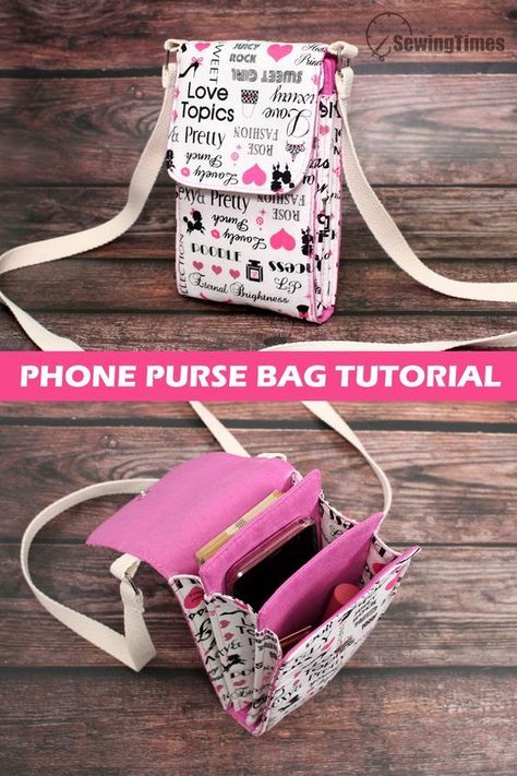 Cross Body Bag Diy Pattern Free Sewing, Small Purse Patterns To Sew, How To Make A Cell Phone Pouch, Cross Body Phone Bag Pattern Free, Sew Phone Pouch, Cell Phone Bag Diy, Small Quilted Bags, Cell Phone Bag Pattern Free, Diy Cell Phone Bag