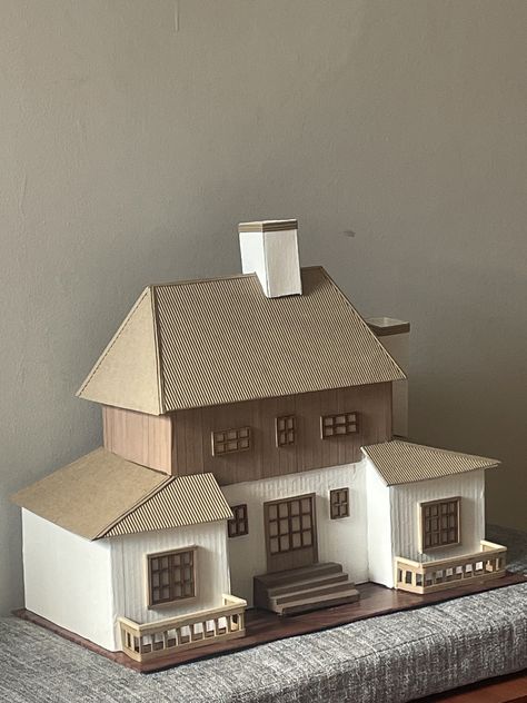 Mini House Cardboard, Miniature House Model Architecture, Cardboard House Architecture, Tiny Cardboard House, Cardboard House Sculpture, Modern Cardboard House, Architecture Cardboard Model, House Model Cardboard, How To Make A House Out Of Cardboard