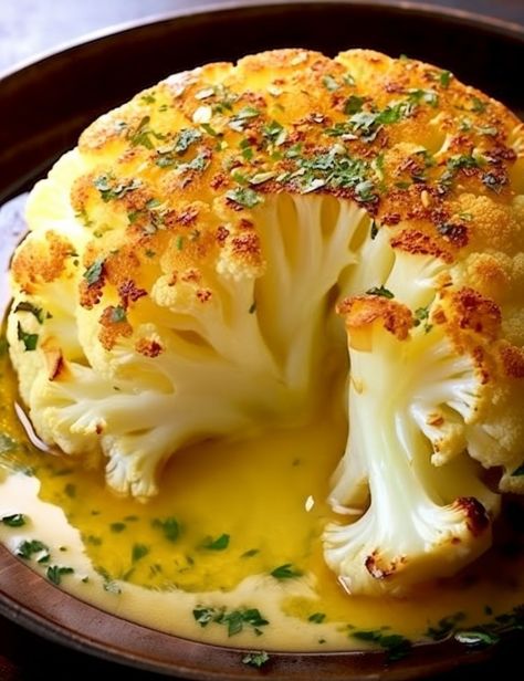 Whole Roasted Cauliflower - Easy DIY Recipes Sweet Corn Salad Recipe, Baked Cauliflower Recipe, Roasted Cauliflower Head, Roasted Cauliflower Recipes, Cauliflower Dishes, Whole Roasted Cauliflower, Easy Cauliflower, Cauliflower Steaks, Head Of Cauliflower