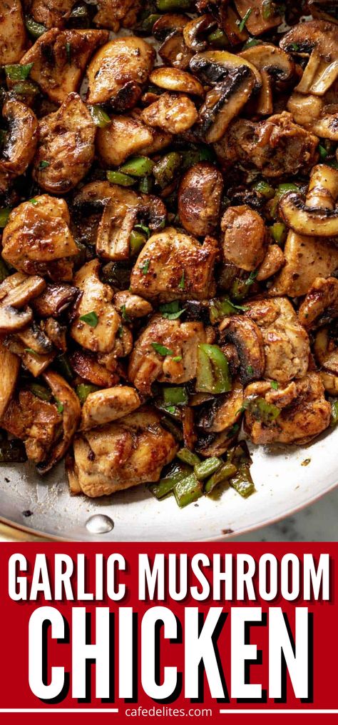 Garlic Mushroom Chicken, Chicken With Garlic, Chicken Mushroom Recipes, Savory Chicken, Chicken Bites, Health Dinner Recipes, Mushroom Chicken, Chicken Dishes Recipes, Mushroom Recipes