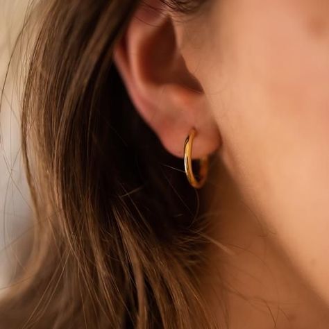 Gold Hoop Earrings Aesthetic, Hoop Earrings Aesthetic, Thick Gold Hoop Earrings, Thick Gold Hoops, Chunky Gold Hoop Earrings, 14k Gold Hoop Earrings, Small Gold Hoop Earrings, Circle Jewelry, Medium Hoop Earrings