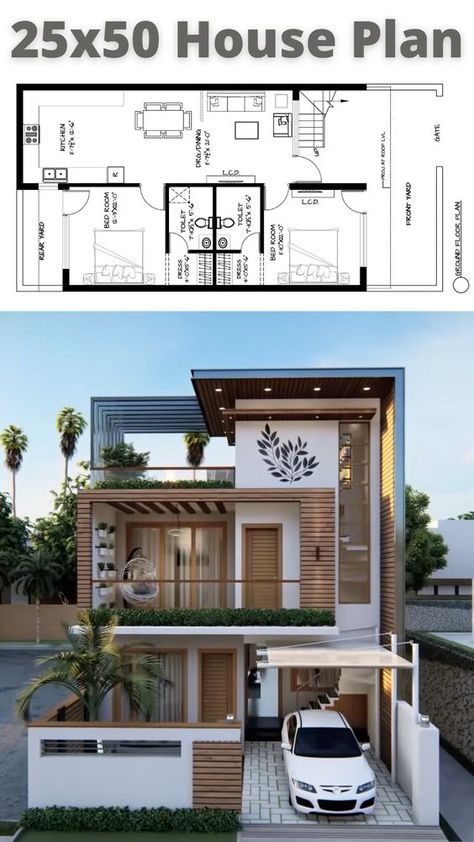 Modern Houses 25×50 House Front Elevation, 25×50 House Exterior Design, Small 2 Storey House Design Modern Floor Plan, Small Plot House Designs, 2.5 Storey House Design, 25×50 House Elevation, 25 50 House Plan 3d, 3 Storey House Design Modern Floor Plans, House Map Design 3d