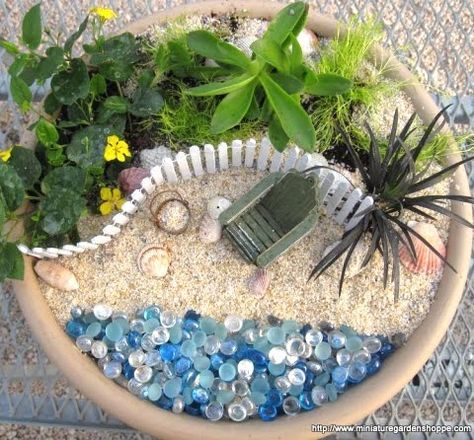 Not all of us have the luxury of living close to the beach. However, that doesn’t stop one from yearning. Luckily in today’s post we are going to have a look at how you can bring the beach to you, well a shrunken down size. It can be tough living away from the beach when … Beach Fairy Garden, Faeries Gardens, Mini Fairy Garden, Dish Garden, Garden Terrarium, Diy Fairy, Fairy Garden Diy, Beach Gardens, Beach Crafts