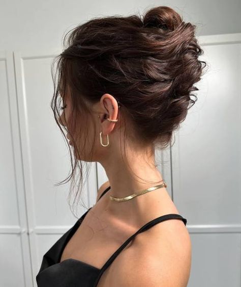 60 Easy Updo Hairstyles for Medium Length Hair in 2024 Medium Length Hairstyles For Thick Hair Updo, Medium Bun Hairstyles Wedding, Hair Do Ideas Medium, Bridesmaid Hair Midlength, Formal Hairstyles For Mid Length Hair, Hair Up Mid Length Up Dos, Updo Hairstyles For Shag Haircut, Cool Updo Hairstyles, Medium Hairstyles Updo